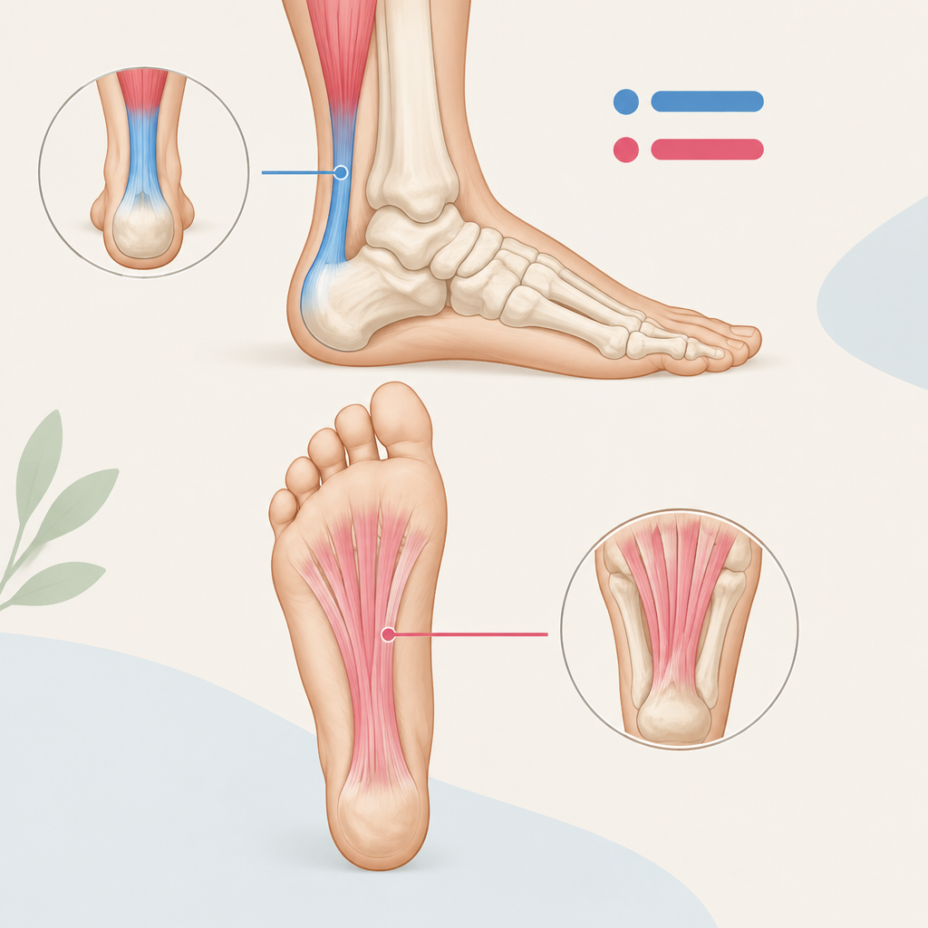 AI 생성 설명 이미지: 남부터미널역 근처병원 장덕 한방병원 | 발뒤꿈치 주변 아킬레스건과 족저근막 구분하기