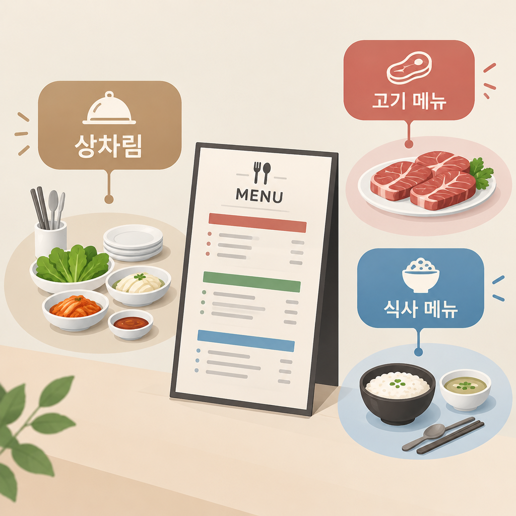 AI 생성 설명 이미지: 안산일동맛집 유니드정육식당 | 메뉴판에서 ‘상차림’과 고기·식사 메뉴 구분하기